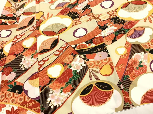 平和屋着物●小振袖　二尺袖　熨斗花文　金彩　洗える着物　AABG4331fy