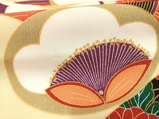 平和屋着物●小振袖　二尺袖　熨斗花文　金彩　洗える着物　AABG4331fy