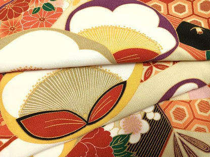 平和屋着物●小振袖　二尺袖　熨斗花文　金彩　洗える着物　AABG4331fy