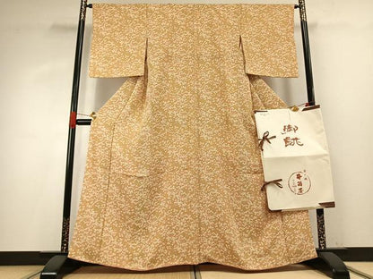 平和屋着物●上質な小紋　枝花文　鬼しぼ縮緬　染と織 井筒屋　たとう紙付き　正絹　逸品　AABG4333fy