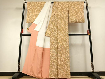 平和屋着物●上質な小紋　枝花文　鬼しぼ縮緬　染と織 井筒屋　たとう紙付き　正絹　逸品　AABG4333fy