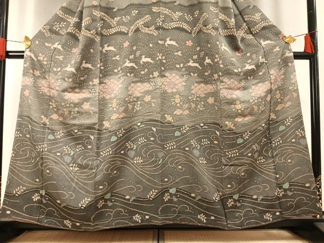 平和屋着物●訪問着　辻が花　鹿　兎　染と織 井筒屋　たとう紙付き　正絹　逸品　未使用　AABG4334fy