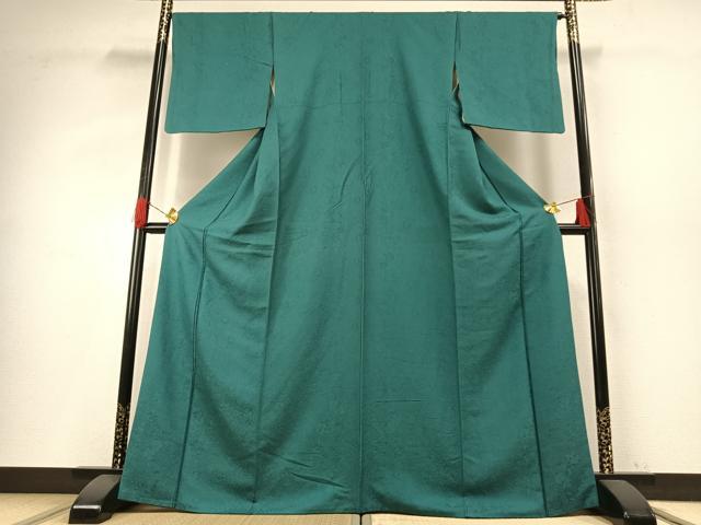 平和屋着物●上質な色無地　辻が花地紋　青緑色　正絹　逸品　AABG4335fy