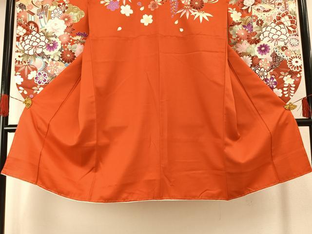 平和屋着物●小振袖　二尺袖　御所車花文　金彩　洗える着物　未使用　AABG4336fy
