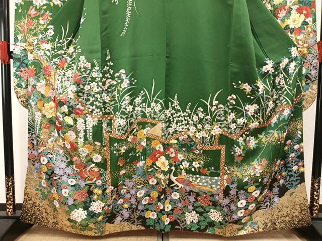 平和屋着物●豪華振袖　駒刺繍　舞蝶花鳥文　暈し染め　金彩　正絹　逸品　AABG4339fy