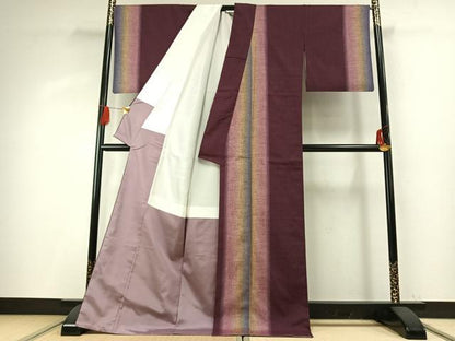 平和屋着物●上質な紬　珈琲染　間道　ロング丈　正絹　逸品　AABG4346fy