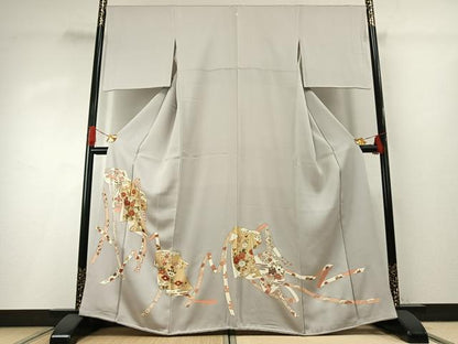平和屋着物●豪華色留袖　友禅　駒刺繍　熨斗花文　金彩　正絹　逸品　AABG4351fy