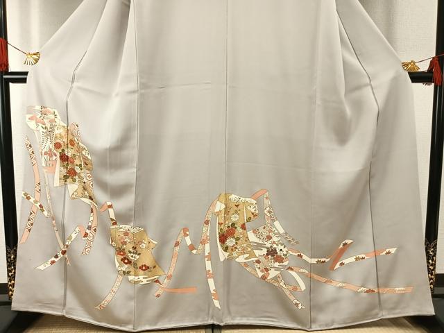 平和屋着物●豪華色留袖　友禅　駒刺繍　熨斗花文　金彩　正絹　逸品　AABG4351fy
