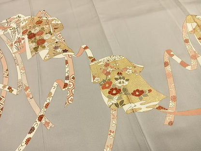 平和屋着物●豪華色留袖　友禅　駒刺繍　熨斗花文　金彩　正絹　逸品　AABG4351fy