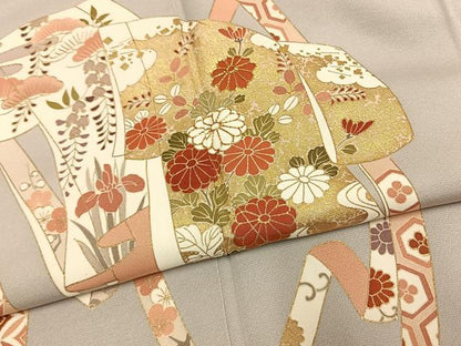平和屋着物●豪華色留袖　友禅　駒刺繍　熨斗花文　金彩　正絹　逸品　AABG4351fy