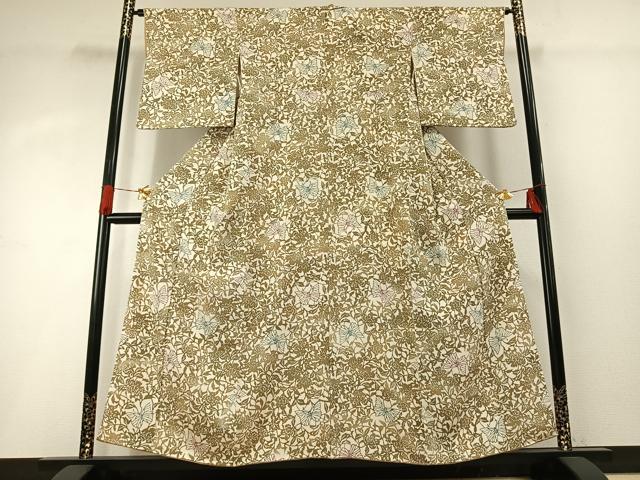 平和屋着物●上質な小紋　型染め　花蝶文　暈し染め　鬼しぼ縮緬　正絹　逸品　AABG4352fy
