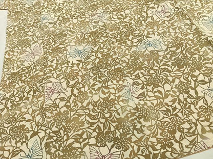 平和屋着物●上質な小紋　型染め　花蝶文　暈し染め　鬼しぼ縮緬　正絹　逸品　AABG4352fy