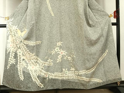 平和屋着物●訪問着　駒刺繍　辻が花　舞蝶文　金彩　正絹　逸品　AABG4356fy
