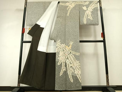 平和屋着物●訪問着　駒刺繍　辻が花　舞蝶文　金彩　正絹　逸品　AABG4356fy