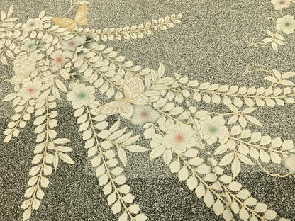 平和屋着物●訪問着　駒刺繍　辻が花　舞蝶文　金彩　正絹　逸品　AABG4356fy