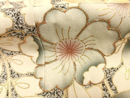 平和屋着物●訪問着　駒刺繍　辻が花　舞蝶文　金彩　正絹　逸品　AABG4356fy