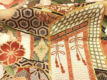 平和屋着物●英王室献上友禅作家　木下勝功　振袖　駒刺繍　御所車花文　暈し染め　金糸　金彩　正絹　逸品　未使用　AABG4358fy