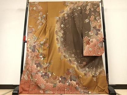 平和屋着物●豪華振袖　駒刺繍　草花文　暈し染め　正絹　逸品　AABG4359fy