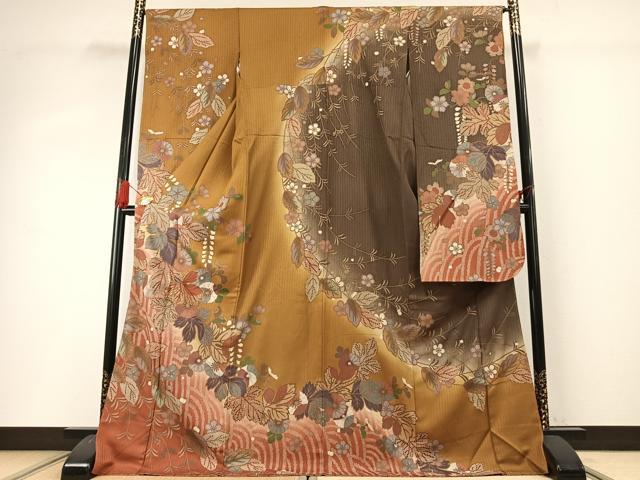 平和屋着物●豪華振袖　駒刺繍　草花文　暈し染め　正絹　逸品　AABG4359fy