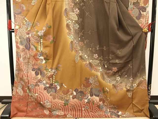 平和屋着物●豪華振袖　駒刺繍　草花文　暈し染め　正絹　逸品　AABG4359fy