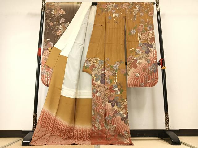 平和屋着物●豪華振袖　駒刺繍　草花文　暈し染め　正絹　逸品　AABG4359fy