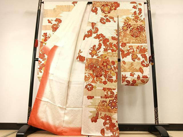 平和屋着物●豪華振袖　駒刺繍　草花文　金彩　正絹　逸品　AABG4362fy