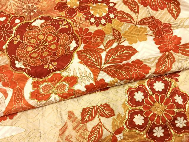 平和屋着物●豪華振袖　駒刺繍　草花文　金彩　正絹　逸品　AABG4362fy
