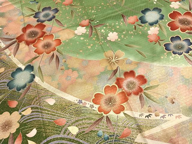 平和屋着物●豪華振袖　駒刺繍　草花文　暈し染め　金彩　正絹　逸品　AABG4363fy