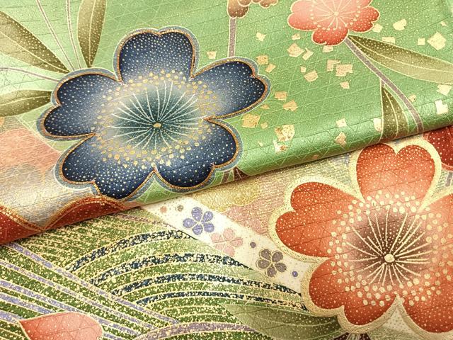 平和屋着物●豪華振袖　駒刺繍　草花文　暈し染め　金彩　正絹　逸品　AABG4363fy