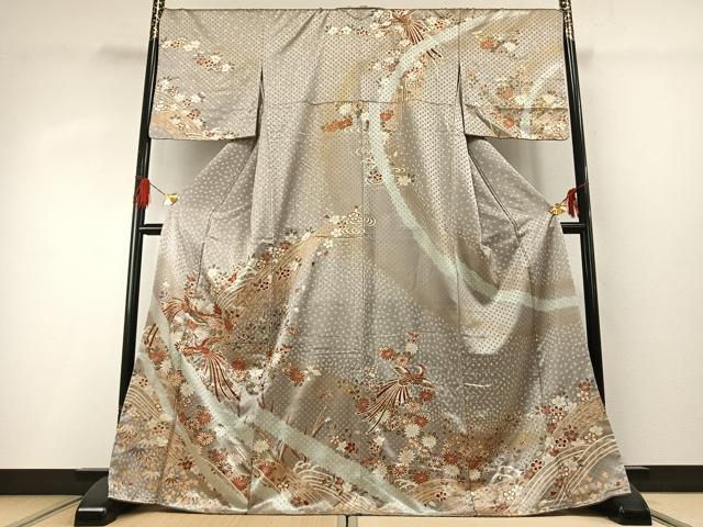 平和屋着物●訪問着　刺繍　花鳥文　暈し染め　金糸　金彩　正絹　逸品　AABG4364fy