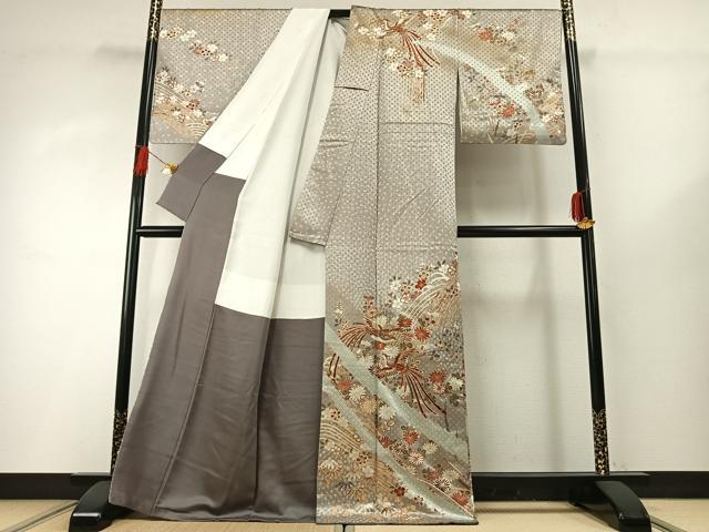 平和屋着物●訪問着　刺繍　花鳥文　暈し染め　金糸　金彩　正絹　逸品　AABG4364fy