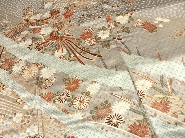 平和屋着物●訪問着　刺繍　花鳥文　暈し染め　金糸　金彩　正絹　逸品　AABG4364fy