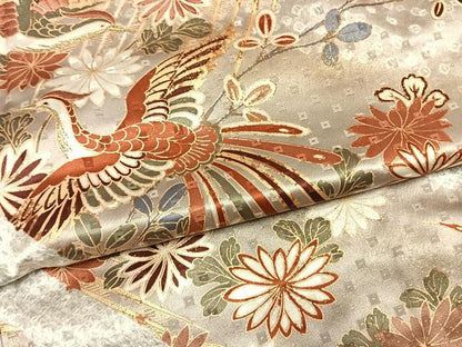 平和屋着物●訪問着　刺繍　花鳥文　暈し染め　金糸　金彩　正絹　逸品　AABG4364fy