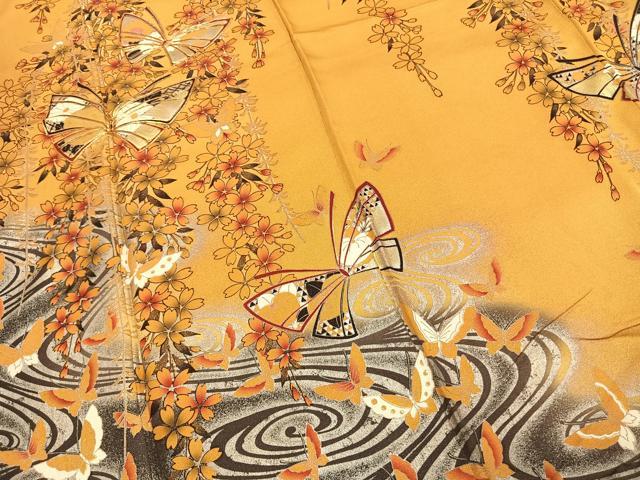 平和屋着物●豪華振袖　花蝶文　暈し染め　銀彩　金通し地　正絹　逸品　AABG4366fy