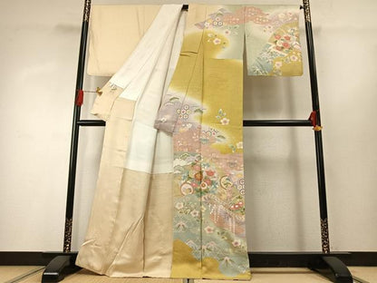 平和屋着物●訪問着　駒刺繍　道長花文　暈し染め　金彩　正絹　逸品　AABG4367fy