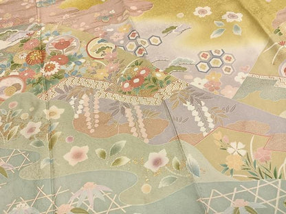 平和屋着物●訪問着　駒刺繍　道長花文　暈し染め　金彩　正絹　逸品　AABG4367fy