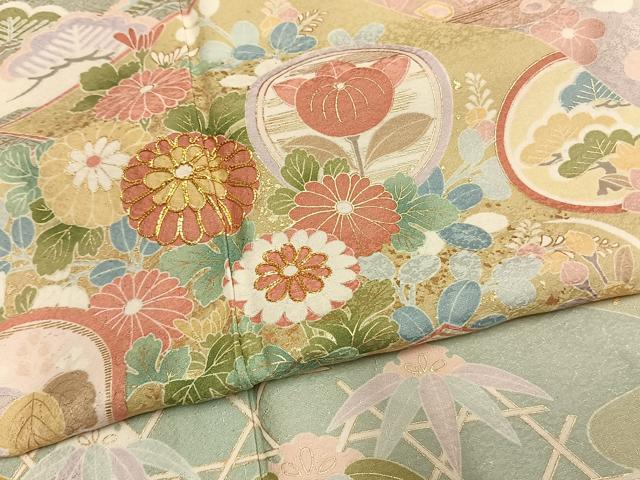 平和屋着物●訪問着　駒刺繍　道長花文　暈し染め　金彩　正絹　逸品　AABG4367fy