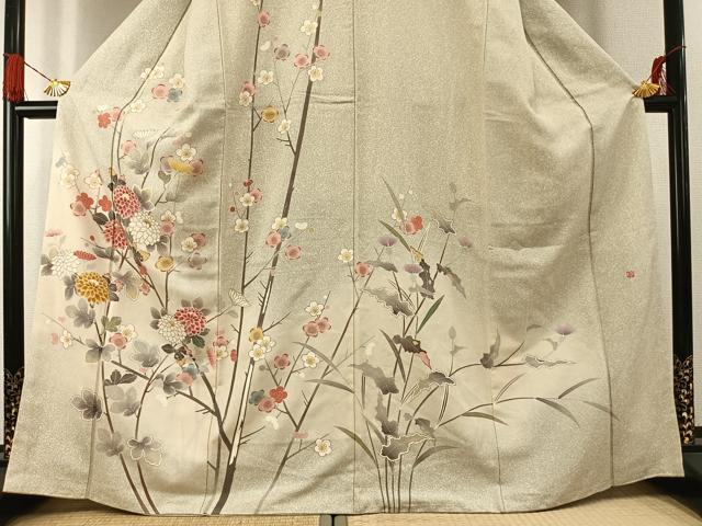 平和屋着物●訪問着　友禅　作家物　枝花文　暈し染め　金彩　正絹　逸品　AABG4369fy