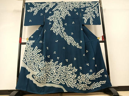 平和屋着物●訪問着　絞り　舞葉文　正絹　逸品　AABG4371fy