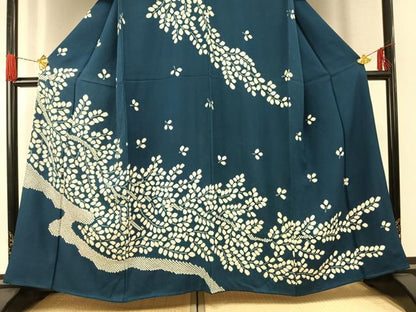 平和屋着物●訪問着　絞り　舞葉文　正絹　逸品　AABG4371fy