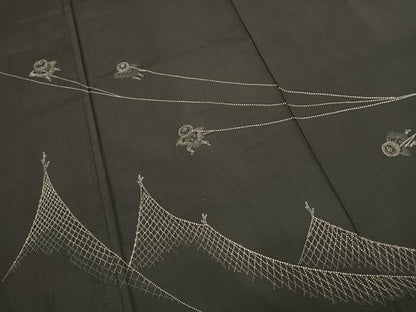 平和屋着物●訪問着　本場大島紬　総刺繍　人物文　正絹　逸品　AABG4373fy