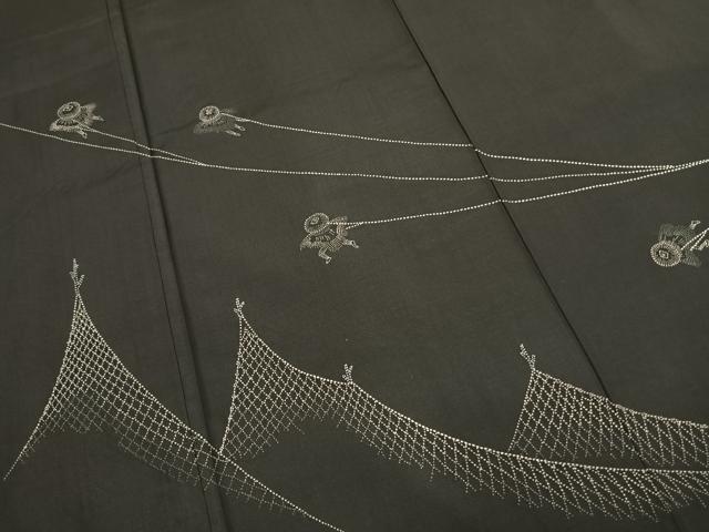 平和屋着物●訪問着　本場大島紬　総刺繍　人物文　正絹　逸品　AABG4373fy