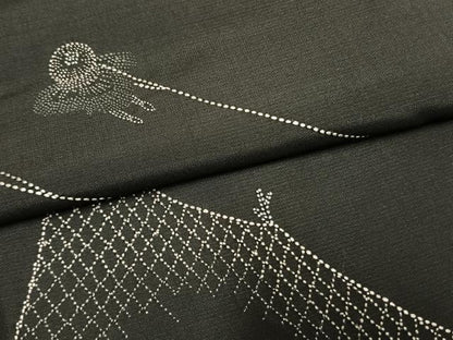 平和屋着物●訪問着　本場大島紬　総刺繍　人物文　正絹　逸品　AABG4373fy