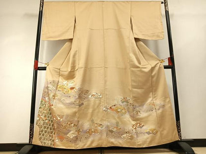 平和屋着物●豪華色留袖　駒刺繍　地紙花文　暈し染め　金銀彩　正絹　逸品　AABG4377fy