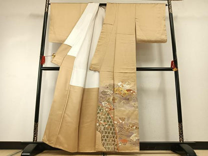 平和屋着物●豪華色留袖　駒刺繍　地紙花文　暈し染め　金銀彩　正絹　逸品　AABG4377fy