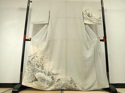 平和屋着物●訪問着　作家物　手描き　水鳥　正絹　逸品　AABG4379fy