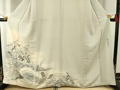 平和屋着物●訪問着　作家物　手描き　水鳥　正絹　逸品　AABG4379fy