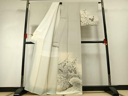 平和屋着物●訪問着　作家物　手描き　水鳥　正絹　逸品　AABG4379fy
