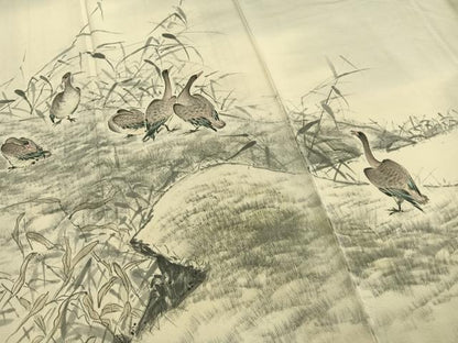 平和屋着物●訪問着　作家物　手描き　水鳥　正絹　逸品　AABG4379fy