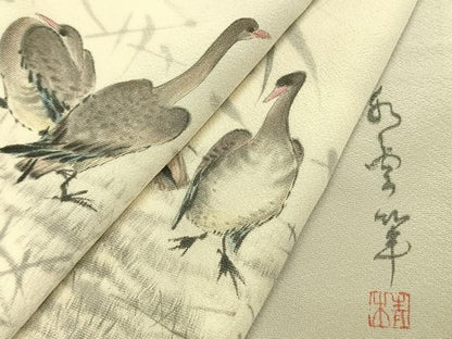 平和屋着物●訪問着　作家物　手描き　水鳥　正絹　逸品　AABG4379fy